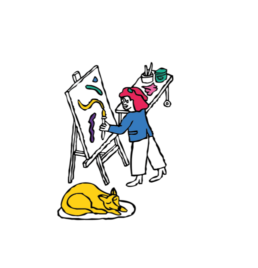 Illustration mit Person am malen