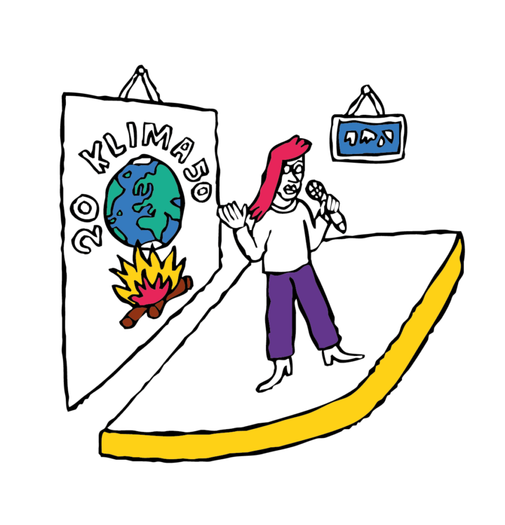 Illustration zu Zivilgesellschaft mit Frau auf Podest